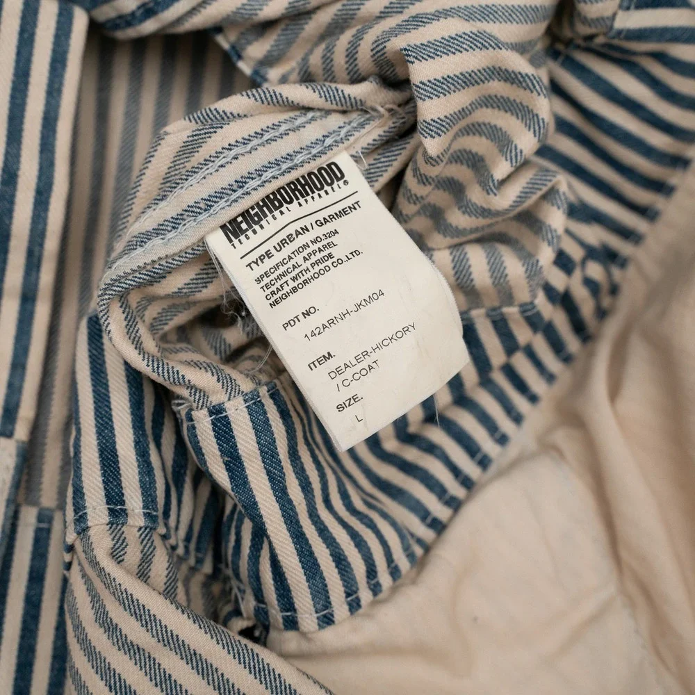 Vtg 2000s Neighborhood NBHD Hickory Stripe Dealer Chore Coat 30s 40s Style L - Picture 7 of 12